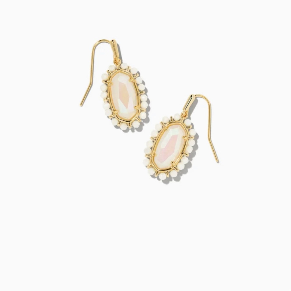 Beaded Lee Gold Drop Earrings in Iridescent Frosted Glass